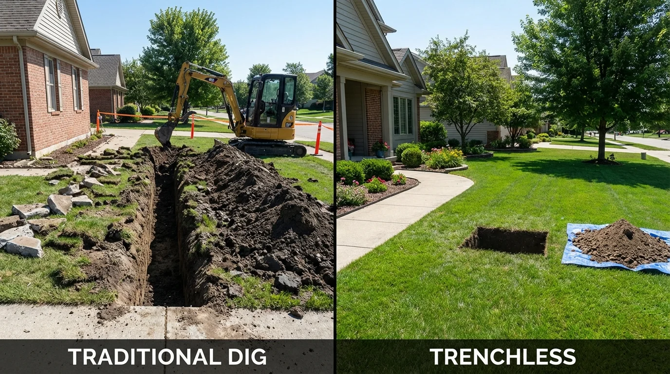 Trenchless sewer repair with minimal yard damage versus traditional excavation in Gloverville, SC